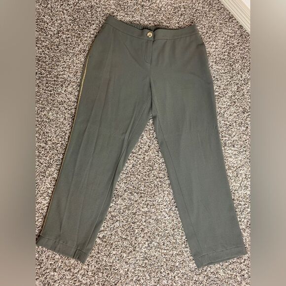 Caroline Biss: Green pants with a gold stripe on the side. comfortable. - Picture 1 of 7